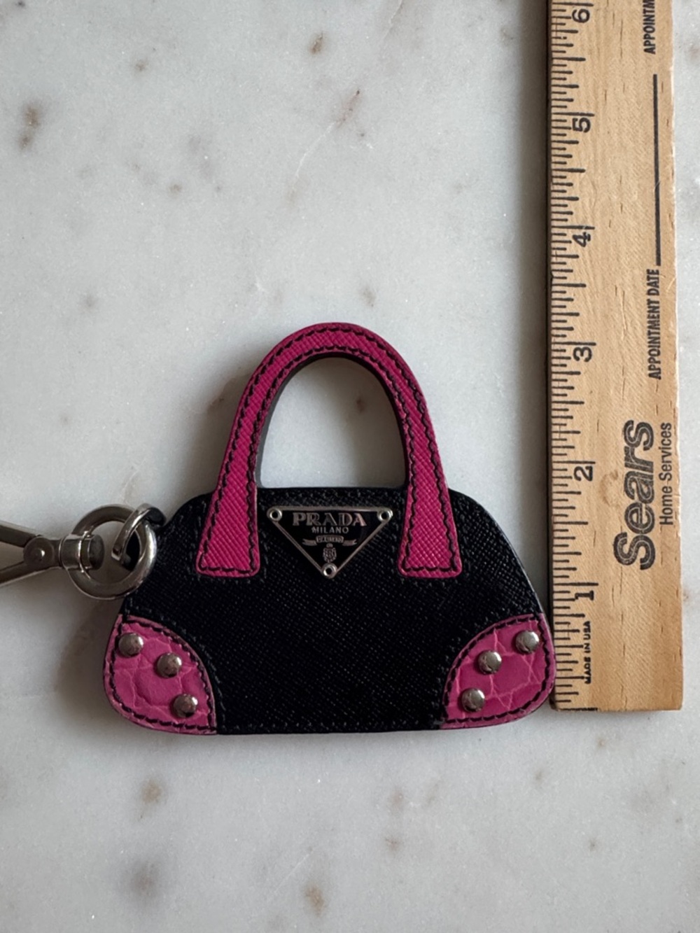 Prada Saffiano Black & Pink Mini Bag Keychain - Picture 11 of 11